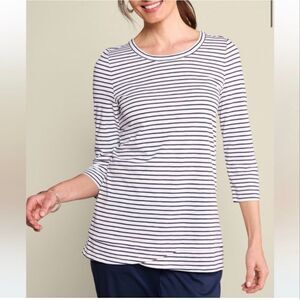 Soft Surroundings Petunia Striped Tunic White 3/4 Sleeve High Low Hem Medium NEW